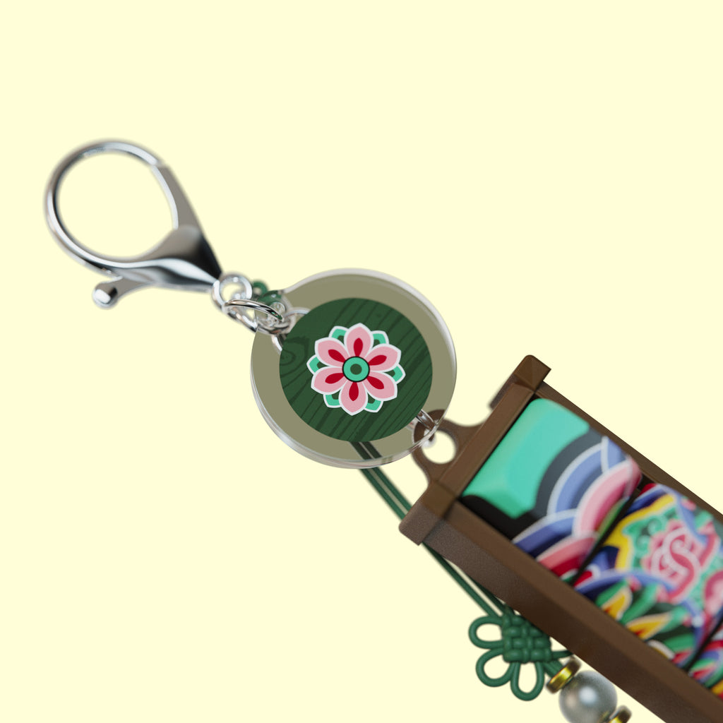 Black Dancheong keycap keychain with clasp and round dancheong charm