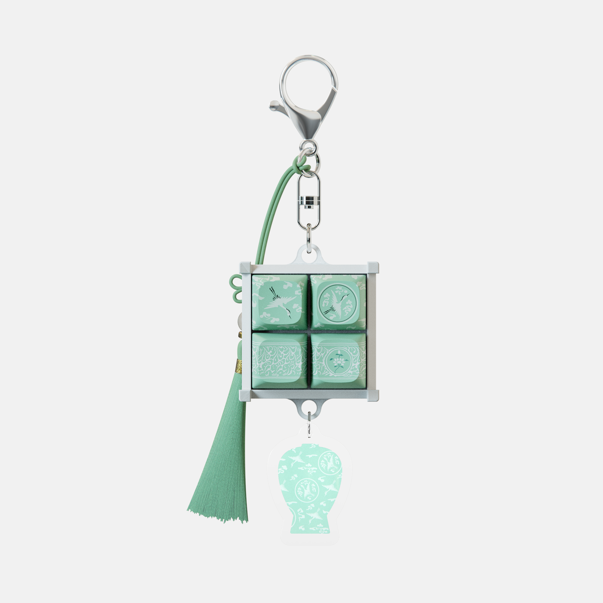 Goryeo celadon keycap keychain in green with a vase charm
