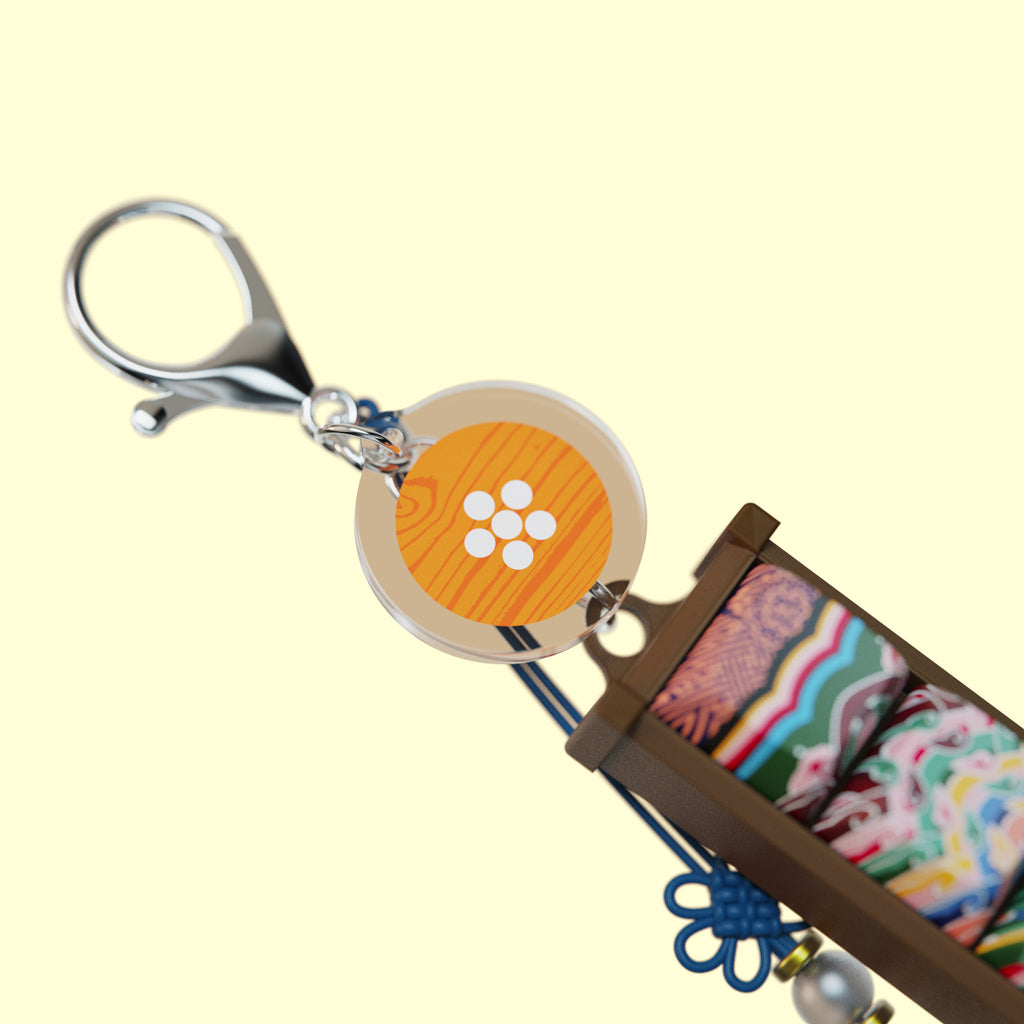 Gyotaejeon Dancheong keycap keychain with clasp and round dancheong charm