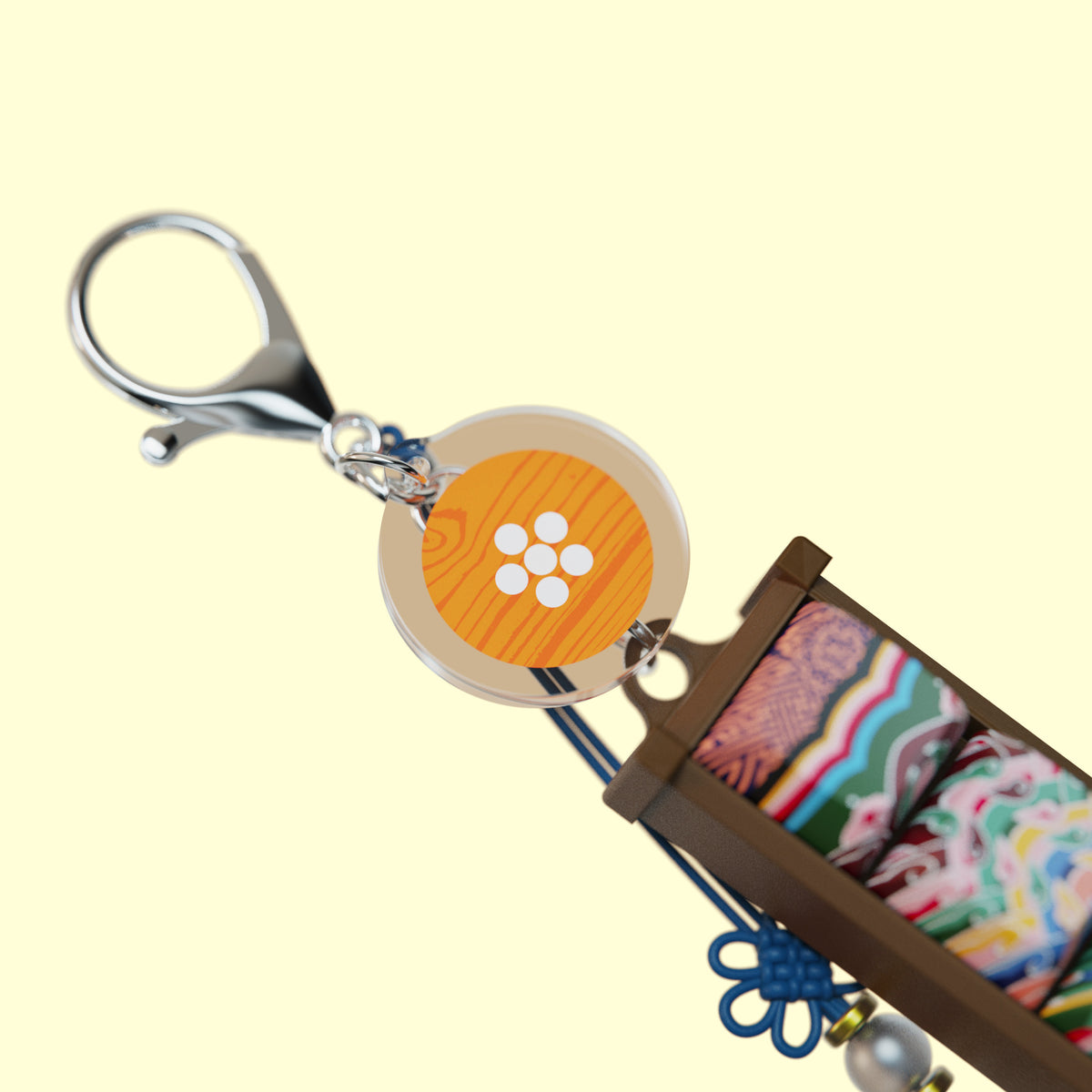 Gyotaejeon Dancheong keycap keychain with clasp and round dancheong charm