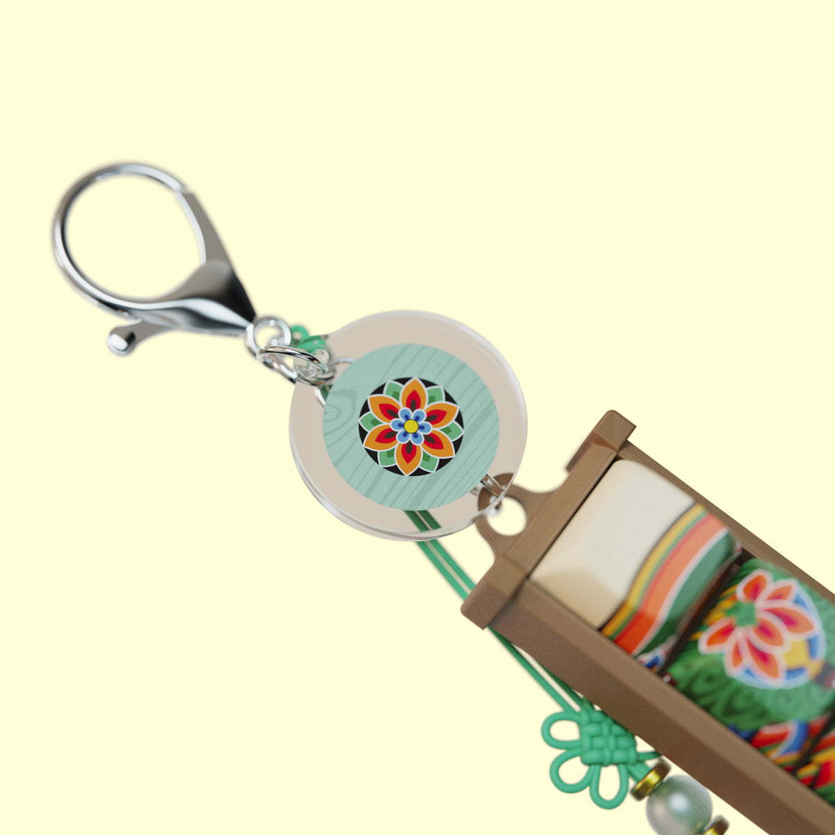 White dancheong keycap keychain with charm