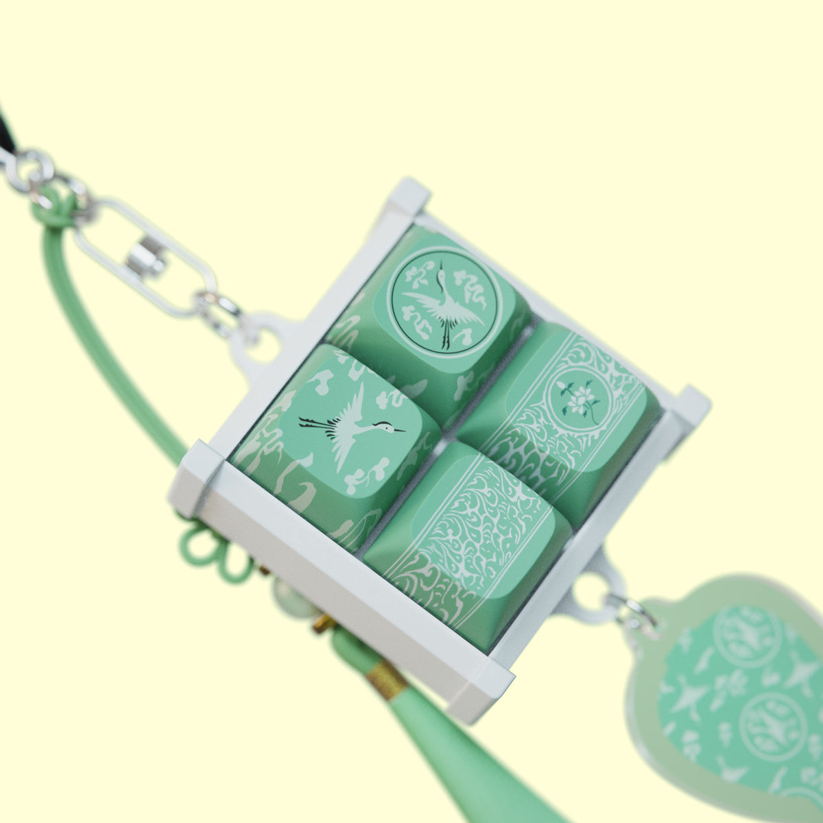 Goryeo celadon keycap keychain in green with a vase charm